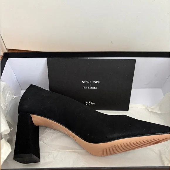 New in box J. Crew Black Kid Suede Classic stacked Heel Pumps (6) - Picture 6 of 10